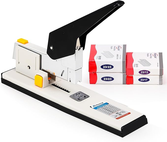 Heavy Duty Stapler 210 Sheets Capacity, Effortless Office School Stapler with Adjustable Stapling Width of 60mm (2.36") with 4000 Staples, White