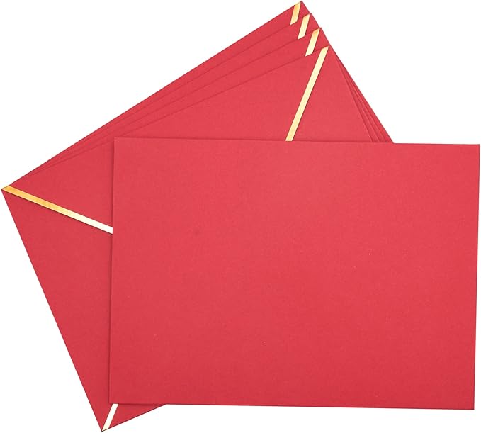 A7 Envelopes - V Flap Foil Border Luxury Mailing Envelopes for 5" x 7" Cards - for Wedding, Invitations, Baby Shower, Photos, Graduation, Birthday, Bridal Shower - 5.25" x 7.25" (Red, 25 Pack)