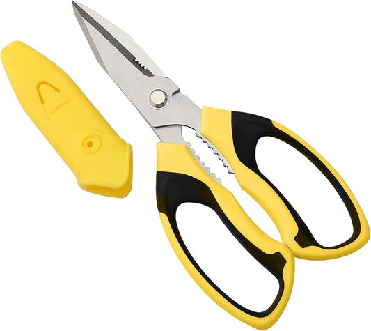 Utility Scissors Heavy Duty: sharp Scissors All Purpose heavy duty, Easy Cutting Carpet, Cardboard, Wires, Leather, Fabric（8'' Yellow）