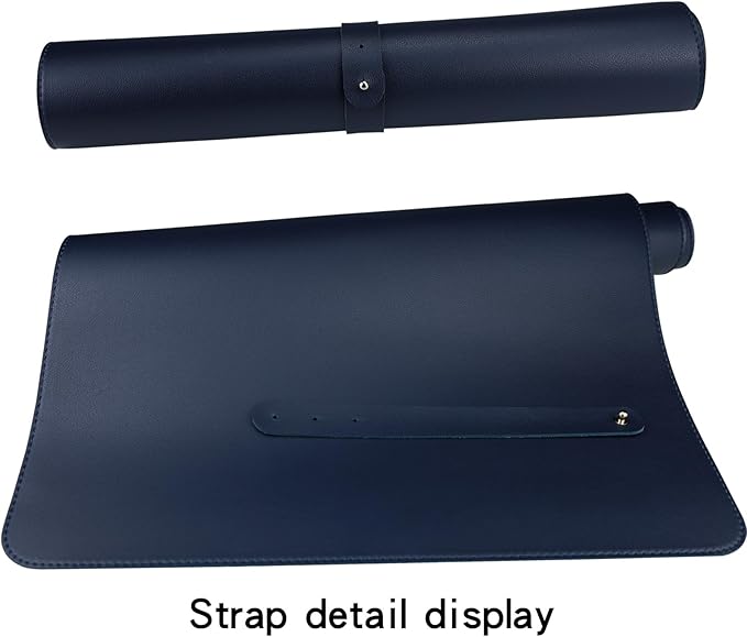 Cute Desk Mat 47.2" x 17" Laptop Mat - Non-Slip PU Leather Large Mouse Pad - Office Desk Dark Blue Accessory