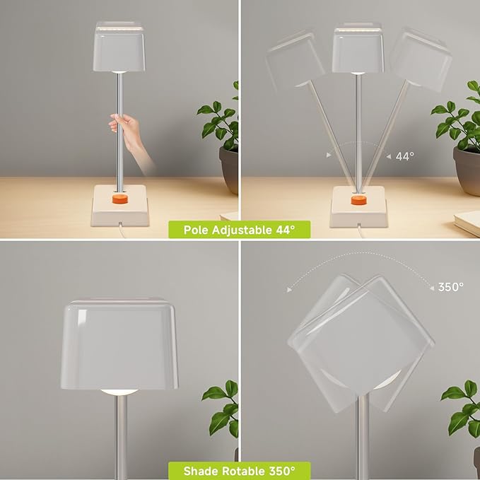 Mid -Century Modern White Desk Lamp-350° Rotatable Shade, 44° Swing Arm, Adjustable Bedside Table Lamp for Reading, Living Room, Bedroom, Home Office