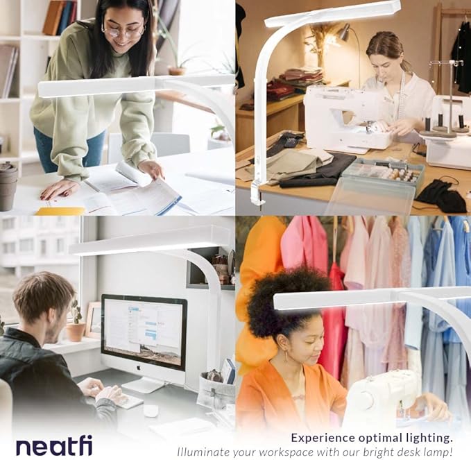 Neatfi (New Model) Flex Desk Lamp with Clamp, Dimmable, 3,000 Lumens 30W LED Monitor Light, 3000K-6500K Correlated Color Temperature, 5 Brightness Levels & 5 Light Modes (31.5 Inches, White)