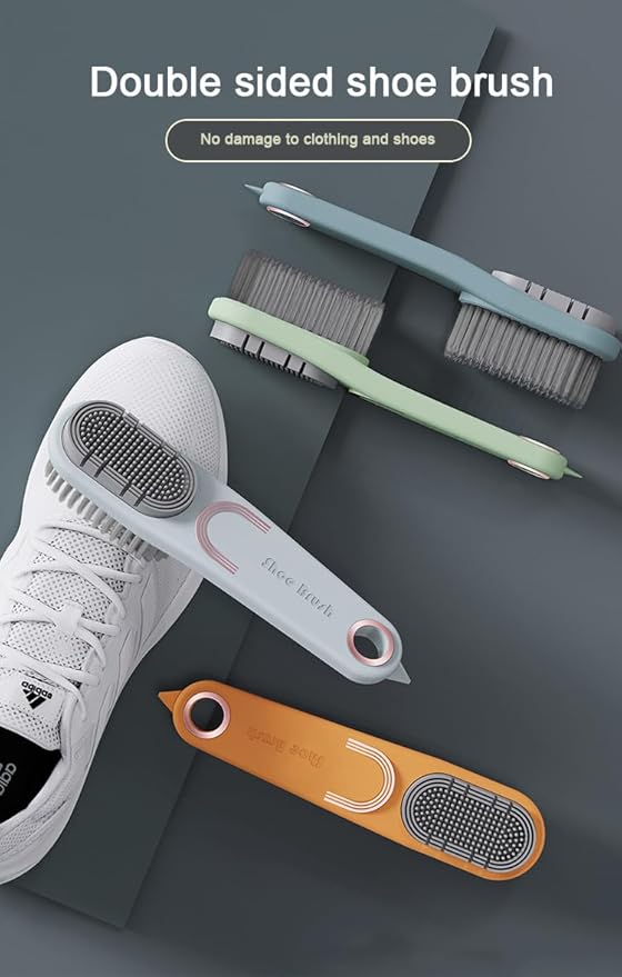 2pcs Long Handle Multifunctional Double-Sided Shoe Brush, no Damage to Shoes, no Shedding of Hair, Strong Stain Removal. Suitable for Cleaning Various Shoes and Clothes.with Two Hooks RPS-IND