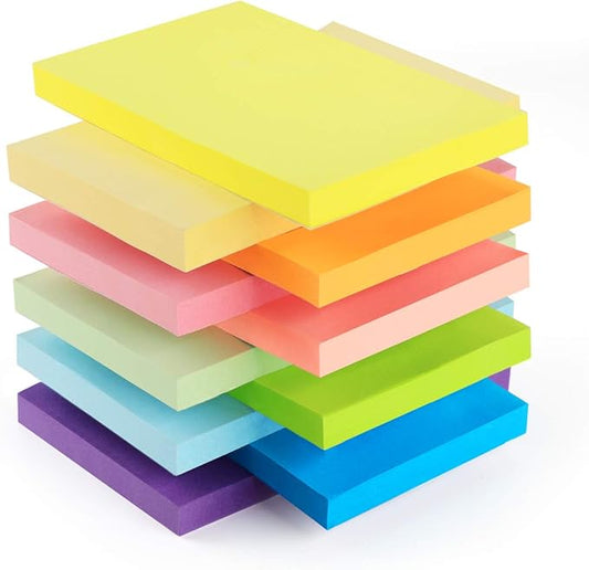 Sticky Notes Large 1000 Sheets,3 x 5'' Self-Stick Note Pads,Bright Colorful Sticky Notes 76x127mm,Super Sticking Memo Pads Clean Removal,Easy to Post Sticky Pads for Office Home School,10 Pack
