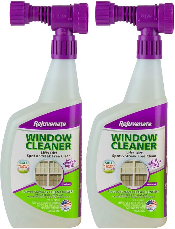 Rejuvenate Outdoor Window Spray and Rinse Cleaner with Hose End Adapter (2 x 32oz)