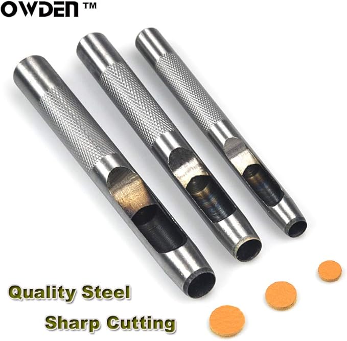 OWDEN 9 Pieces Hollow Punch Set (1/8"-1/2") with A Free Cutting MAT, Leather Hole Punch Set