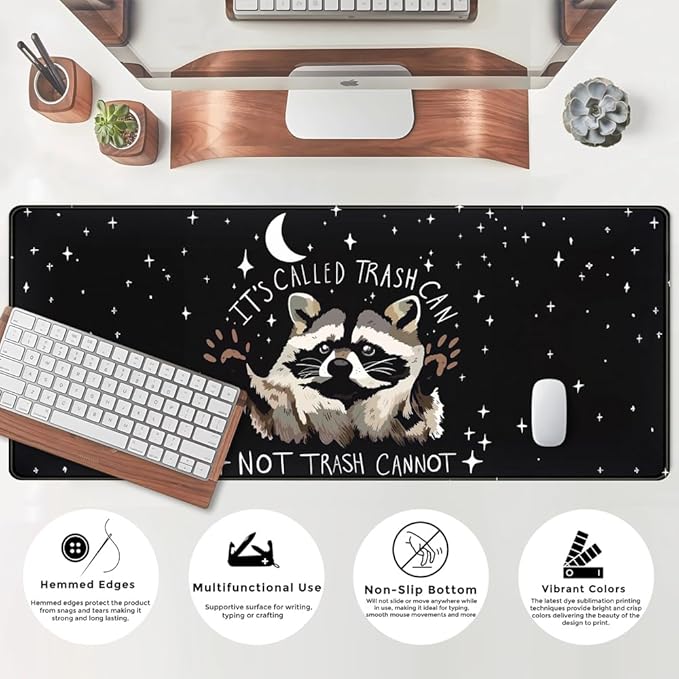 It's Trash Can Not Trash Cannot Desk Pad Cute Black Desk Mat Gaming Screaming Possum Mouse Pad Black Desk Matt for Desktop Keyboard Mouse Desk Mat with Stitched Edges Rubber Computer pad 31.5x11.8in