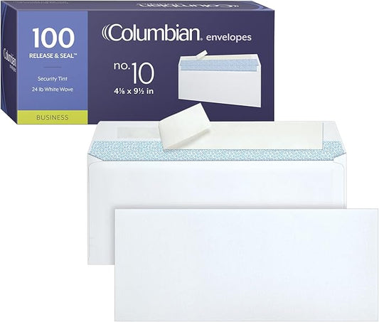 Columbian #10 Self-Seal Security Envelopes, Security Tint and Pattern, Redi-Strip Self-Seal Closure, 24-lb White Wove, 4-1/8" x 9-1/2", 100/Box (1016911)