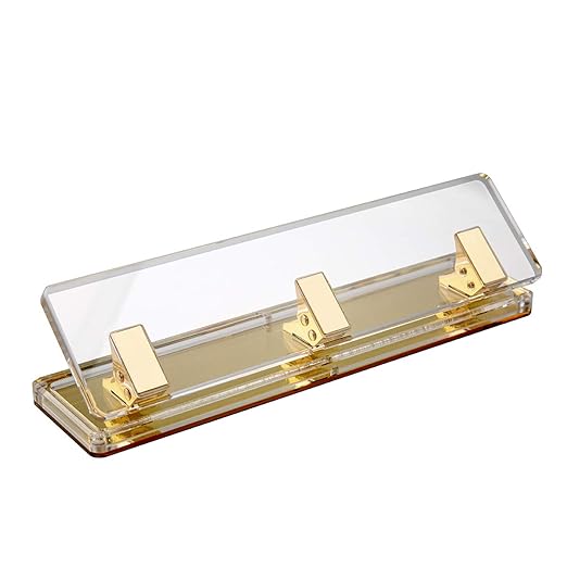 Acrylic and Gold Standard 3 Hole Punch,10 Sheet Capacity, Desktop Hole Puncher 3 Ring, Office Desktop Accessory,Clear/Gold