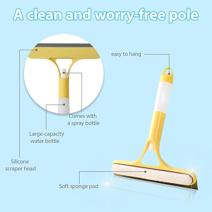 CUNBIYINA 3 in 1 Window Cleaning Scraper Shower Squeegee for Glass Doors Mirror with Sprayer Squiggy for Windshield Cleaner Tool Washing Spray Home Floor Scraper(Blue)