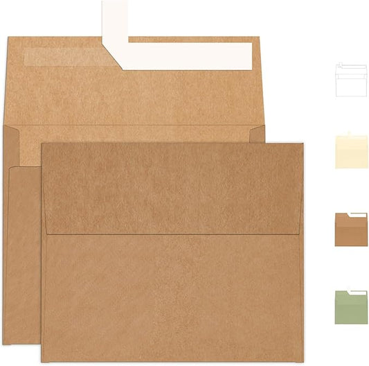 A2 Brown Kraft Envelopes 100 Pack, Goefun 4.375 x 5.75 Printable Greeting Card Envelopes Self Seal for Card Making, Photos, Invitations, Weddings, Graduation, Baby Shower, 120 GSM
