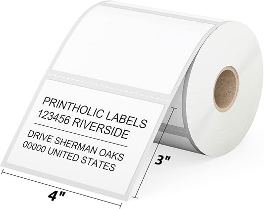 1 Roll 4" x 3" Direct Thermal Labels for Barcodes Postage Address Shipping Labels Compatible with Rollo & Zebra Desktop Printers Adhesive - 500 Labels/Roll