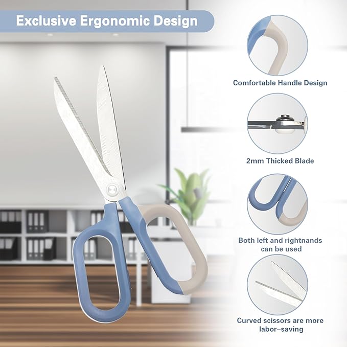 Blue Office Scissors with Comfort-Grip Handles, Sharp Craft Scissors for DIY Art, Sewing, Fabric, Student, Teacher, and Home Use(7", Blue-2Pack)
