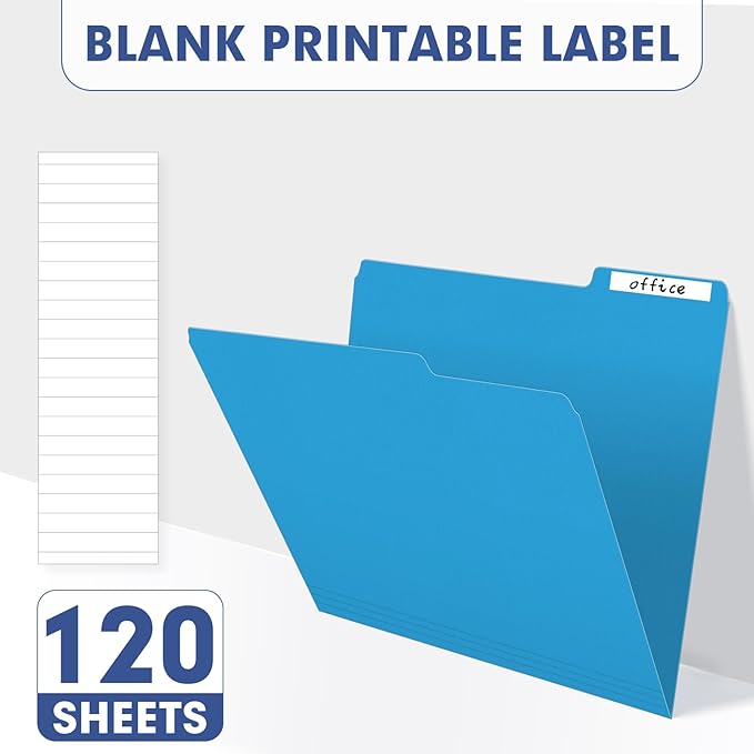 File Folder, PANDRI 120 Pack File Folder, 1/3 Cut Tab, Letter Size, Filing Folder for Office School Business, Blue