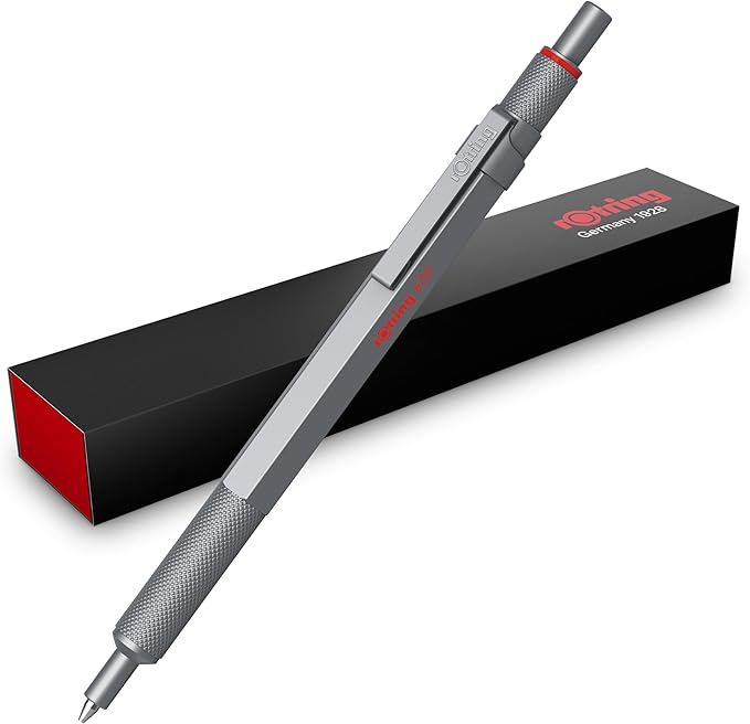 Rotring 600 Gel Pen | 0.55 mm | Black Ink | Silver Metal Body Pen | Non-Slip Knurled Grip & Hexagonal Barrel | Refillable
