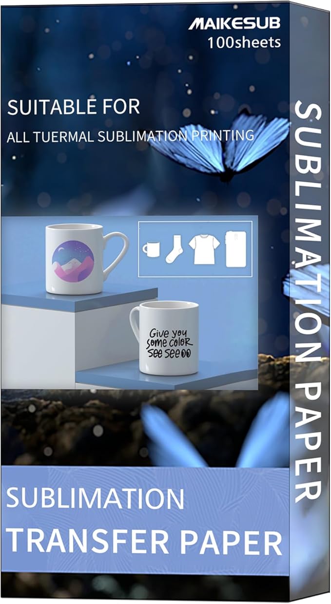 Sublimation Paper Heat Transfer Paper 8.3x3.9 Inch 100 Sheets for Any Inkjet Printer which Match Sublimation Ink for DIY Unique Gifts for Mug T-Shirt Light Fabric Compatible