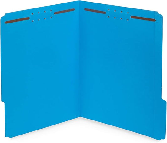 50 Fastener File Folders - 1/3 Cut Reinforced Tab - Durable Blue Folders with Prongs- 2 Prong Design for Medical Files, Law Client Files, Office Reports - Letter Size, 50 Pack (Blue)