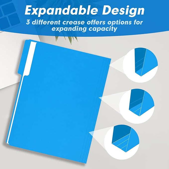 File Folder, RAZCC 100 Pack 1/3 Cut Tab Colored File Folders, File Folder Letter Size for Office Classroom Use, Assorted 5 Colors Folders with Tabs