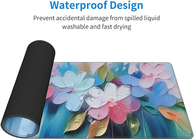 Gaming Mouse Pad, Large Non-Slip Rubber Base Mousepad, Keyboard Mouse Mat, Desk Pad with Stitched Edges, 31.5x11.8inch, Oil Flower