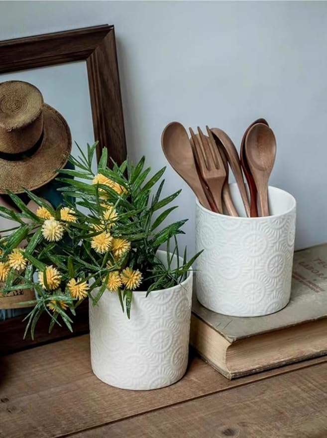 Pen Holder,Nordic Style Ceramic Waterproof Pencil Holder for Desk Simple&Modern Minimalist Makeup Organizer Multifunctional Office Supplies for Home,Kids and Schoo,White