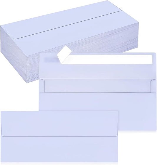 100 Pack #10 Business Envelopes, Self Seal Standard Lavender Envelopes for Secure Business & Legal Mailing, Office, Checks, Letter, Invoices, 4 1/8 x 9 1/2 Inches