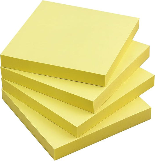 Sticky Notes 3x3 Self-Stick Notes Bright Colors Sticky Notes 4 Pads 100 Sheets/Pad (Yellow)
