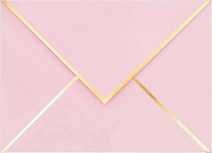 A7 Envelopes - V Flap Foil Border Luxury Mailing Envelopes for 5" x 7" Cards - for Wedding, Invitations, Baby Shower, Photos, Graduation, Birthday, Bridal Shower - 5.25" x 7.25" (Pink, 50 Pack)