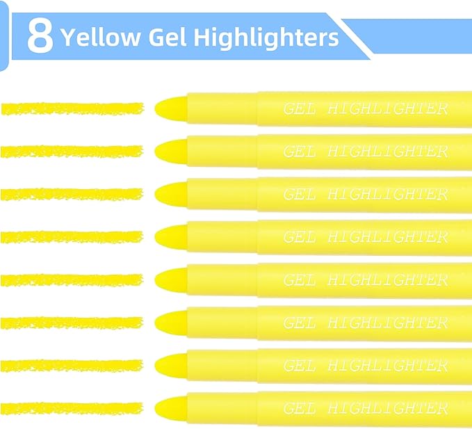 No Bleed Gel Bible Highlighters, Yellow, Pack of 8, Yellow Gel Bible Highlighters Markers Journaling Supplies, No Bleed Through For Highlighting Journal School Office