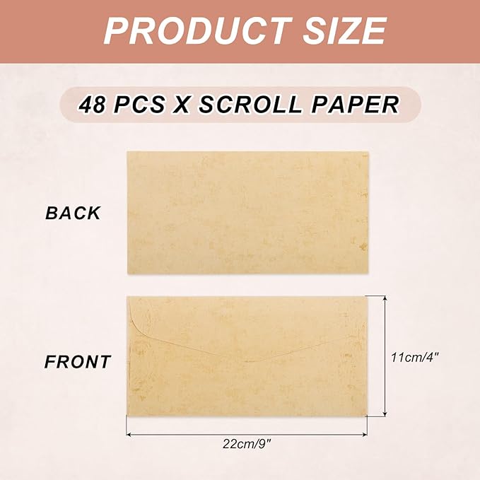 MECCANIXITY 48 Packs Envelopes Vintage Stationery Warm Orange Yellow Stationery Old Fashion Paper for Letter Writing, Invitations, Wedding-9 x 4 Inch