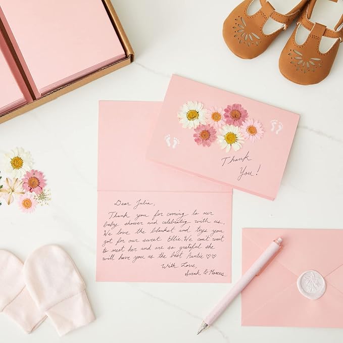 Sustainable Greetings 4x6 Blank Cards & Envelopes - Printer-Friendly Designs & Card Making Supplies - Secure-Seal Pink & Mailing Envelopes - Versatile Invitations - 48 Pack, 4 x 6 in, Pink