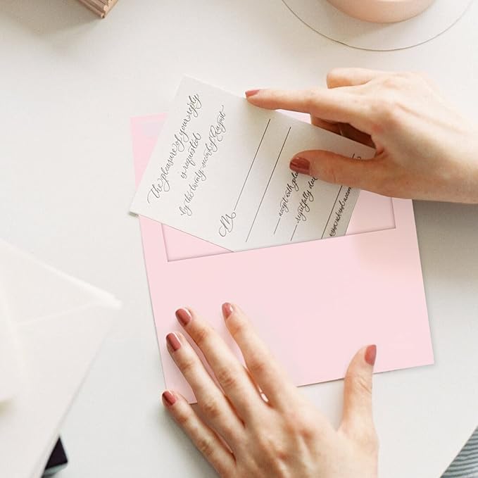 100 Pack A7 Pink Pastel Invitation 5x7 Envelopes - Self Seal, Square Flap,Perfect for Baby Shower, 5x7 Cards, Weddings, Birthday, Invitations, Graduation, 5.25 x 7.25 Inches (Rose Pink)
