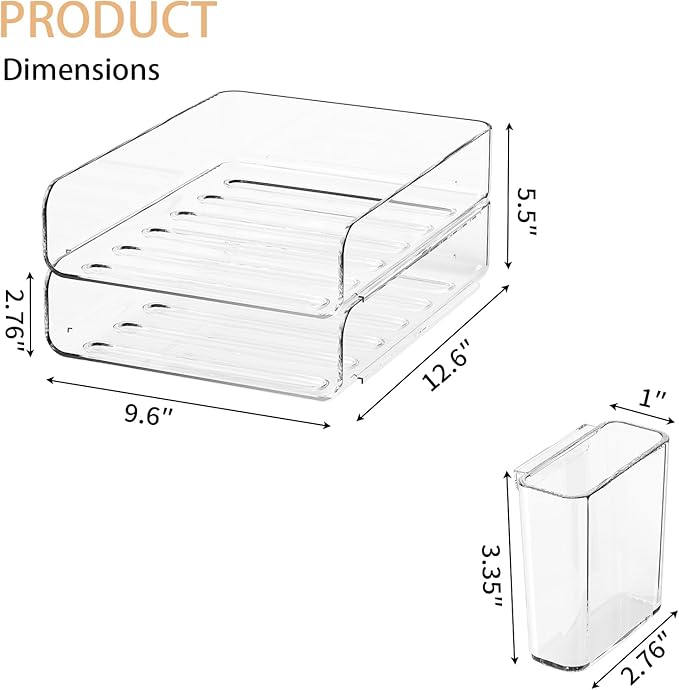 2-Tier Acrylic Paper Tray Organizer with Pen Holder | Clear Stackable Desk Organizer for Documents, Letters, A4 Paper | Modern Office/Classroom/Home Organization