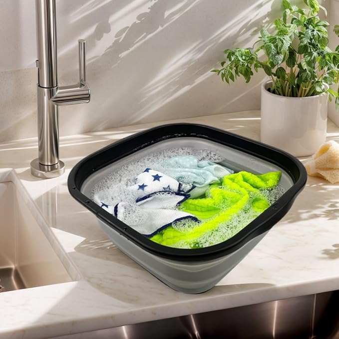 SAMMART 5.5L (1.4 Gallons) Collapsible Tub - Foldable Dish Tub - Portable Washing Basin - Space Saving Plastic Washtub (Black/Alloy Grey)