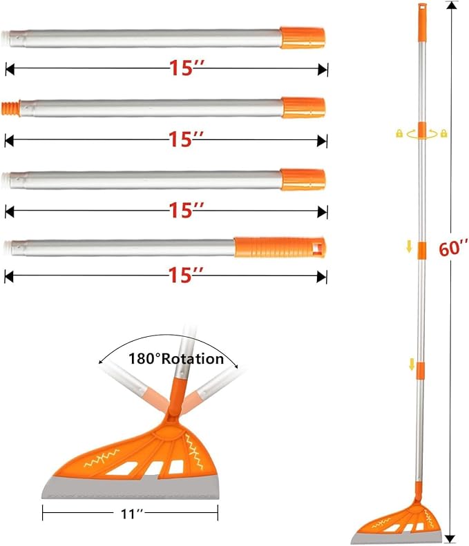 Magic Air Silicone Vacuum Cleaner, Multifunction Silicone Broom, Household Broom for Cleaning Floors and Bathrooms, Pet Hair, Dog Brush Set (Orange)