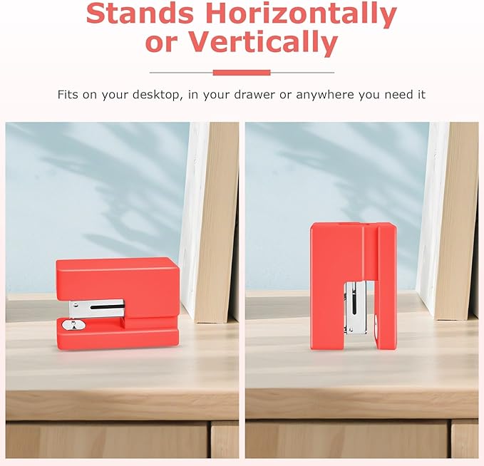 Mini Stapler - Small Cute Desk Staplers - 25 Sheet Capacity with 830 Staples and Staple Remover, Desktop Stapler for Office, School, Home, Orange