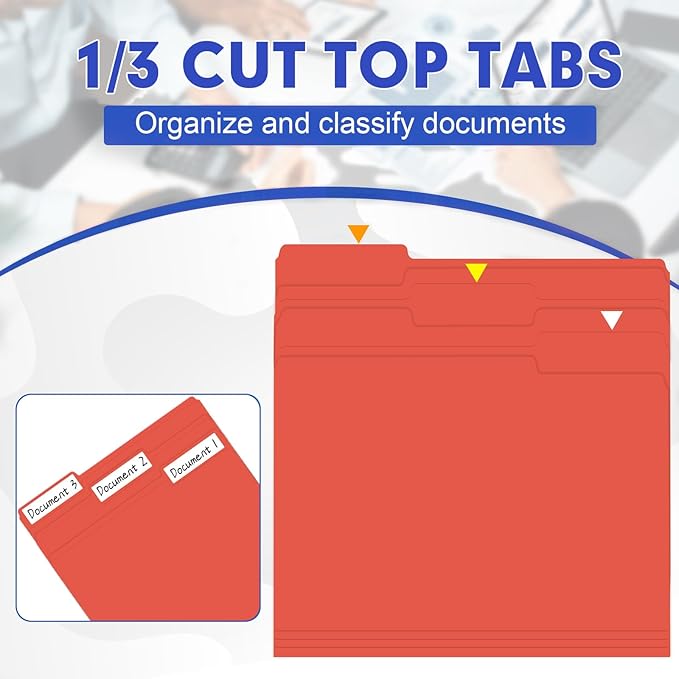 File Folder, HERKKA 120 Pack 1/3 Cut Tab File Folders, File Folders Great for Organizing and Filing, Letter Size, Red