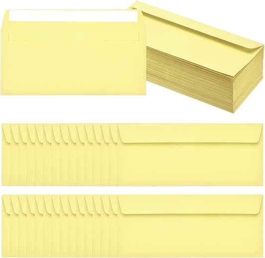 PATIKIL 100 Pack Light Yellow #10 Business Envelopes, Colored Self Seal Letter Size Envelopes for Business Mailing Office Checks Invitation, 4-1/8 x 9-1/2 Inches