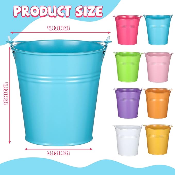 Therwen 24 Pieces Small Metal Buckets Colored Galvanized Bucket Round Metal Pail for Kids Classroom Candy Crafts,Utensils, Vase Party Favor(with Handle,4.13 Inch)