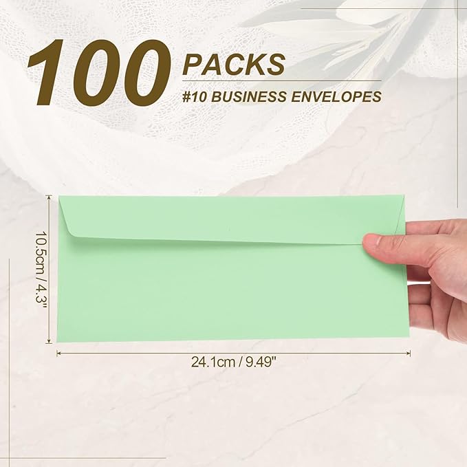 PATIKIL 100 Pack Light Green #10 Business Envelopes, Colored Self Seal Letter Size Envelopes for Business Mailing Office Checks Invitation, 4-1/8 x 9-1/2 Inches
