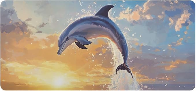 Mouse Pad Desk Mat Leather Desk Pad Large Gaming Desk Cover Protector Mat for Keyboard Computer Laptop Office Waterproof 47.2 x 23.6 Inch Dolphin Jumping Sunset Blue