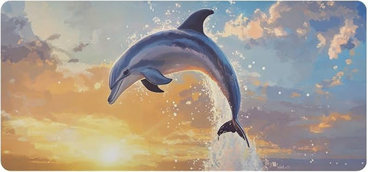 Mouse Pad Desk Mat Leather Desk Pad Large Gaming Desk Cover Protector Mat for Keyboard Computer Laptop Office Waterproof 47.2 x 23.6 Inch Dolphin Jumping Sunset Blue