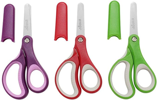 LIVINGO 5" Left and Right Handed Kids Scissors, Safety Blunt Sharp Stainless Steel Blade Scissors for Children School Teacher Use Crafting Cutting Paper, 3 Pack Assorted Colors
