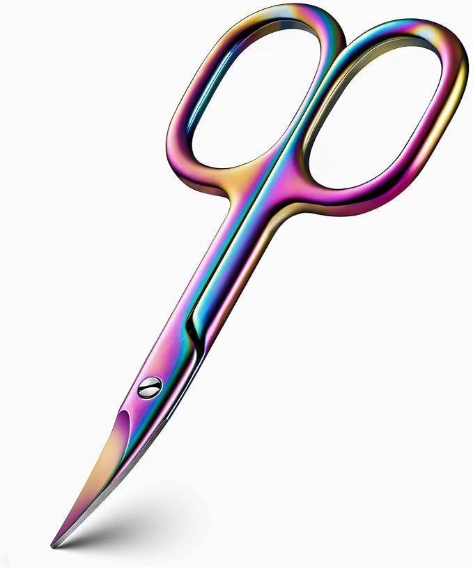 BEZOX Curved Nail Scissors – Fingernail Toenail Scissor for Women, Small Manicure Scissors for Thick Nails, Ultra-Sharp Curved Blades for Precision Grooming - Rainbow