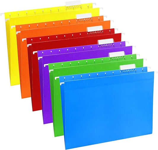 30 Pack Extra Capacity Hanging File Folders Reinforced Letter Size Hanging Folders with Expansion, 1/5 Cut Adjustable Tab Inserts for Office, School, Home Supplies, Assorted Colors (No Expansion)