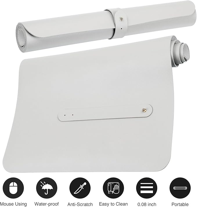 Boutilon Leather Desk Pad Protector,Non-Slip Mouse Pad,Laptop Desk Pad,Office Mouse Mat,Waterproof Leather Desk Blotter,Desk Writing Pad for Office and Home (XL-White,35.4"x 15.7")