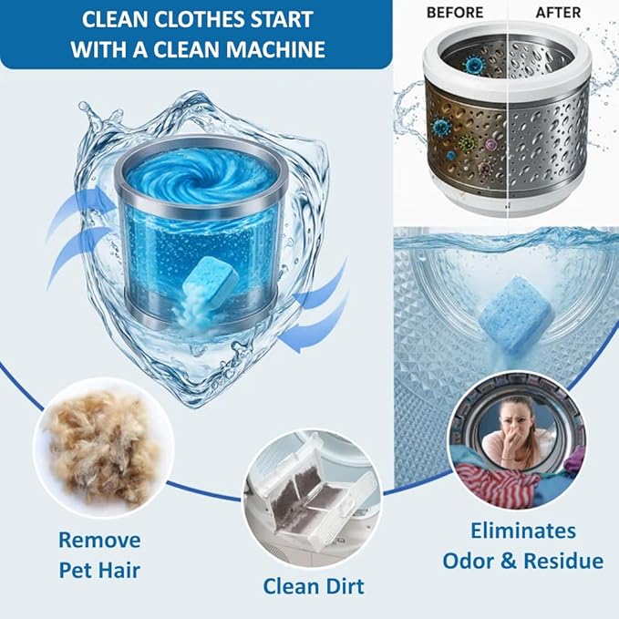 ALPELA Washing Machine Cleaner Descaler | Deep Cleaning Tablets For HE Front & Top Load Washer, Septic Safe Eco-Friendly Deodorizer, Clean Inside Drum and Laundry Tub Seal (Lavender Scent - 12 Count)