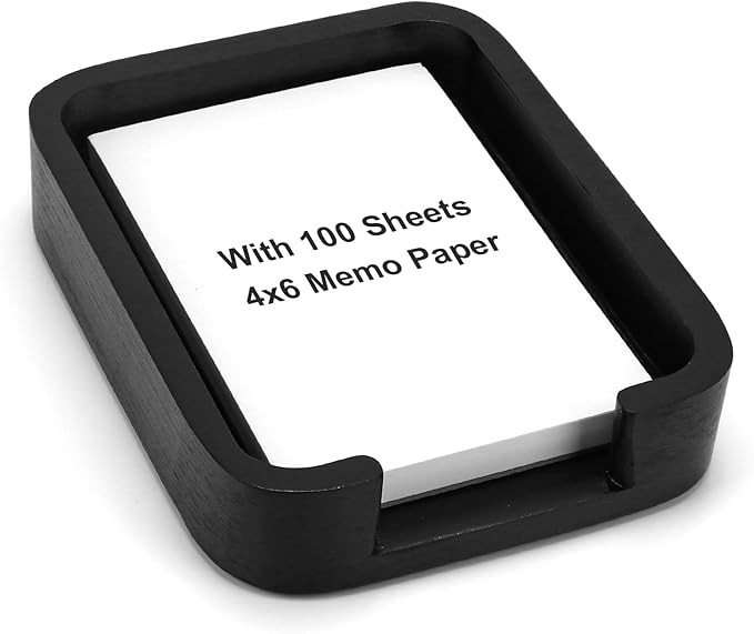 4x6 Memo Paper Holder Organizer for Desk Black Wooden Note Paper Tray with 100 Sheet Blank Memo Pads 4x6 Index Card Tray Black Wood Sticky Note Holder for Office Home School