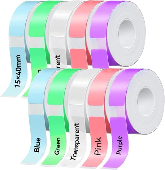 eebbl Label Maker Tape Refill 15mm 0.47 Standard Laminated Thermal Label Tape Replacement 0.59"×1.57"(15×40mm), 1650 Labels/10Rolls/Pack, High Definition Labeling Tape for Home Office School Hotel