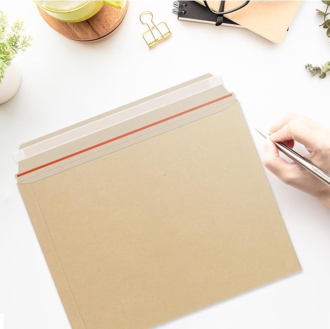 50 Pack Rigid Mailers 9.5x12.5 inch, Self Seal Photo Document Mailers, Stay Flat Kraft Cardboard Envelopes for Photos, Document, CD(Kraft Browm)