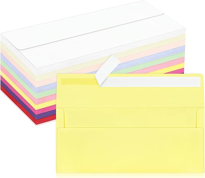 200 Pack Colorful #10 Business Envelopes, Standard Envelopes Self Seal, Letter Size Business Mailing Envelopes for Checks Letters Invoices Birthday Graduation Wedding, 4 1/8 x 9 1/2 Inch